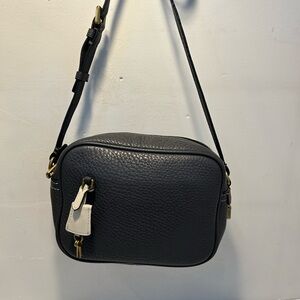 J. Crew Black Pebbled Leather Crossbody with White Tag Accent